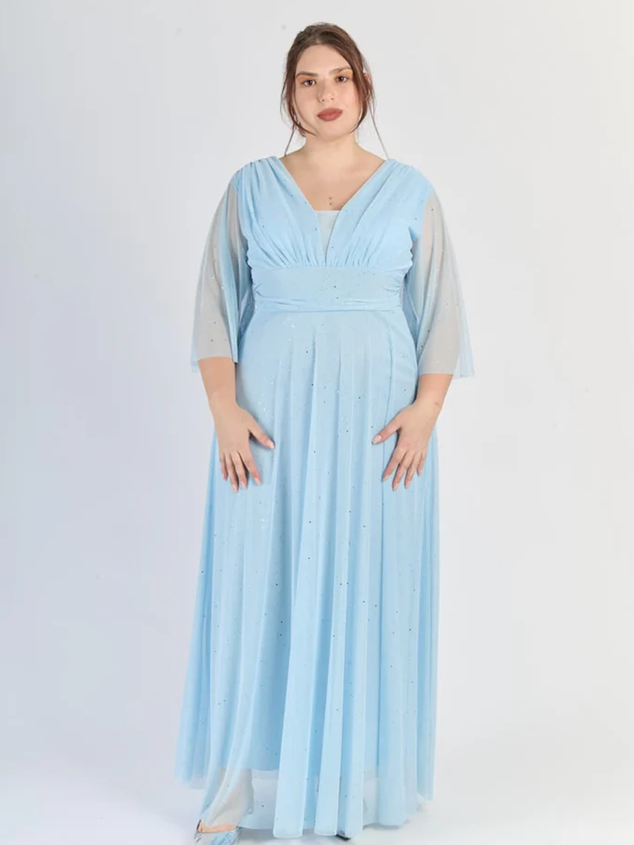 Abito “Vellera” – Abito Lungo in Tulle con Glitter e Maniche a 3/4 (Taglie comode)